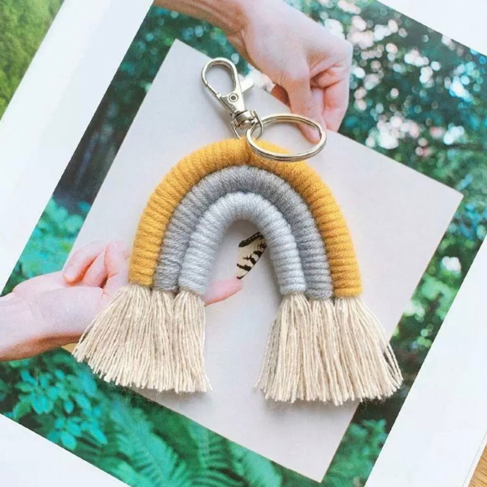 Woven Rainbow Keychain Boho Macrame